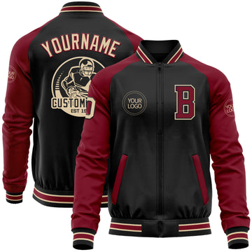 Custom Black City Cream-Crimson Bomber Varsity Letterman Two Tone Zipper Jacket