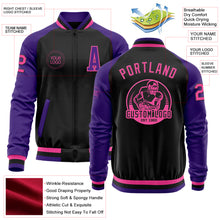 Charger l&#39;image dans la galerie, Custom Black Pink-Purple Bomber Varsity Letterman Two Tone Zipper Jacket
