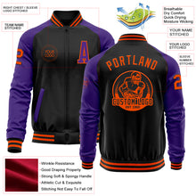 Загрузить изображение в средство просмотра галереи, Custom Black Orange-Purple Bomber Varsity Letterman Two Tone Zipper Jacket
