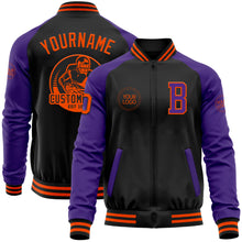 Загрузить изображение в средство просмотра галереи, Custom Black Orange-Purple Bomber Varsity Letterman Two Tone Zipper Jacket
