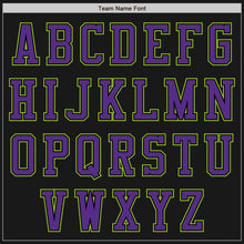 Load image into Gallery viewer, Custom Black Neon Green-Purple Bomber Varsity Letterman Two Tone Zipper Jacket
