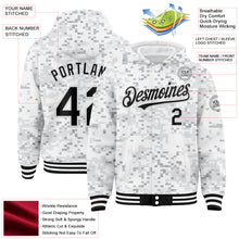 Загрузить изображение в средство просмотра галереи, Custom Camo Black-White Arctic Camouflage 3D Bomber Full-Snap Varsity Letterman Salute To Service Hoodie Jacket
