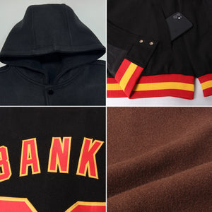 Custom Brown White-Red Bomber Full-Snap Varsity Letterman Hoodie Jacket