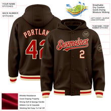 Загрузить изображение в средство просмотра галереи, Custom Brown Red-Cream Bomber Full-Snap Varsity Letterman Hoodie Jacket
