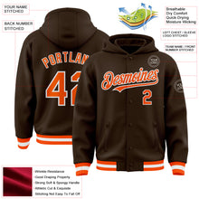 Загрузить изображение в средство просмотра галереи, Custom Brown Orange-White Bomber Full-Snap Varsity Letterman Hoodie Jacket
