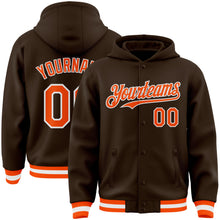 Загрузить изображение в средство просмотра галереи, Custom Brown Orange-White Bomber Full-Snap Varsity Letterman Hoodie Jacket
