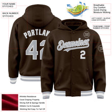 Загрузить изображение в средство просмотра галереи, Custom Brown Gray-White Bomber Full-Snap Varsity Letterman Hoodie Jacket
