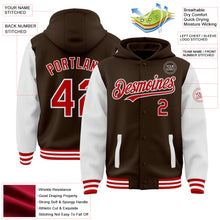 Загрузить изображение в средство просмотра галереи, Custom Brown Red-White Bomber Full-Snap Varsity Letterman Two Tone Hoodie Jacket
