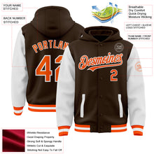 Загрузить изображение в средство просмотра галереи, Custom Brown Orange-White Bomber Full-Snap Varsity Letterman Two Tone Hoodie Jacket
