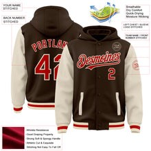 Загрузить изображение в средство просмотра галереи, Custom Brown Red-Cream Bomber Full-Snap Varsity Letterman Two Tone Hoodie Jacket
