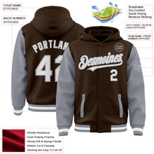 Загрузить изображение в средство просмотра галереи, Custom Brown White-Gray Bomber Full-Snap Varsity Letterman Two Tone Hoodie Jacket
