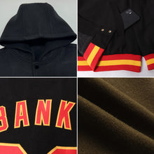 Charger l&#39;image dans la galerie, Custom Olive Red-Gold Bomber Full-Snap Varsity Letterman Salute To Service Hoodie Jacket
