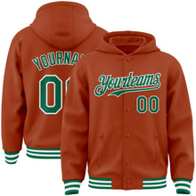 Загрузить изображение в средство просмотра галереи, Custom Texas Orange Kelly Green-White Bomber Full-Snap Varsity Letterman Hoodie Jacket
