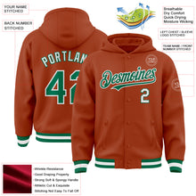 Загрузить изображение в средство просмотра галереи, Custom Texas Orange Kelly Green-White Bomber Full-Snap Varsity Letterman Hoodie Jacket
