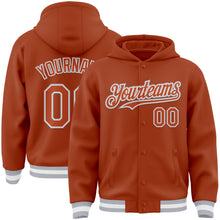 Загрузить изображение в средство просмотра галереи, Custom Texas Orange White-Gray Bomber Full-Snap Varsity Letterman Hoodie Jacket
