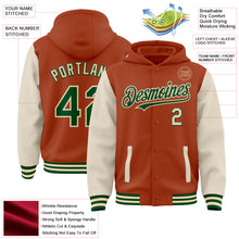 Загрузить изображение в средство просмотра галереи, Custom Texas Orange Green-Cream Bomber Full-Snap Varsity Letterman Two Tone Hoodie Jacket
