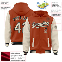 Загрузить изображение в средство просмотра галереи, Custom Texas Orange Cream-Black Bomber Full-Snap Varsity Letterman Two Tone Hoodie Jacket
