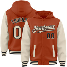 Загрузить изображение в средство просмотра галереи, Custom Texas Orange Cream-Black Bomber Full-Snap Varsity Letterman Two Tone Hoodie Jacket
