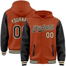 Загрузить изображение в средство просмотра галереи, Custom Texas Orange Black-Cream Bomber Full-Snap Varsity Letterman Two Tone Hoodie Jacket
