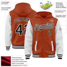 Загрузить изображение в средство просмотра галереи, Custom Texas Orange Black-White Bomber Full-Snap Varsity Letterman Two Tone Hoodie Jacket
