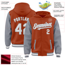 Загрузить изображение в средство просмотра галереи, Custom Texas Orange White-Gray Bomber Full-Snap Varsity Letterman Two Tone Hoodie Jacket
