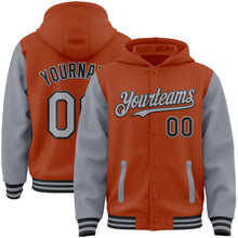 Загрузить изображение в средство просмотра галереи, Custom Texas Orange Gray-Black Bomber Full-Snap Varsity Letterman Two Tone Hoodie Jacket
