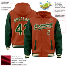 Загрузить изображение в средство просмотра галереи, Custom Texas Orange Green-Cream Bomber Full-Snap Varsity Letterman Two Tone Hoodie Jacket
