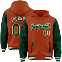 Загрузить изображение в средство просмотра галереи, Custom Texas Orange Green-Cream Bomber Full-Snap Varsity Letterman Two Tone Hoodie Jacket
