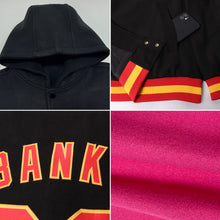 Charger l&#39;image dans la galerie, Custom Pink Black-Cream Bomber Full-Snap Varsity Letterman Hoodie Jacket
