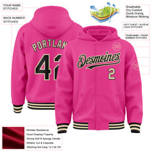 Charger l&#39;image dans la galerie, Custom Pink Black-Cream Bomber Full-Snap Varsity Letterman Hoodie Jacket
