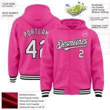 Charger l&#39;image dans la galerie, Custom Pink White-Black Bomber Full-Snap Varsity Letterman Hoodie Jacket
