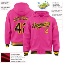 Charger l&#39;image dans la galerie, Custom Pink Black-Gold Bomber Full-Snap Varsity Letterman Hoodie Jacket
