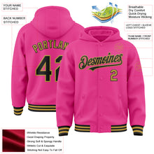 Laden Sie das Bild in den Galerie-Viewer, Custom Pink Black-Old Gold Bomber Full-Snap Varsity Letterman Hoodie Jacket
