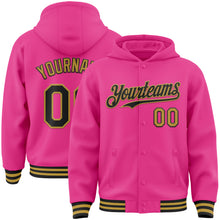 Laden Sie das Bild in den Galerie-Viewer, Custom Pink Black-Old Gold Bomber Full-Snap Varsity Letterman Hoodie Jacket
