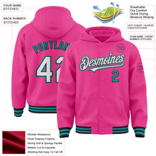 Загрузить изображение в средство просмотра галереи, Custom Pink Black-Teal Bomber Full-Snap Varsity Letterman Hoodie Jacket
