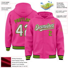 Charger l&#39;image dans la galerie, Custom Pink Black-Neon Green Bomber Full-Snap Varsity Letterman Hoodie Jacket
