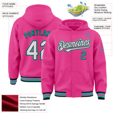 Laden Sie das Bild in den Galerie-Viewer, Custom Pink Black-Aqua Bomber Full-Snap Varsity Letterman Hoodie Jacket
