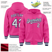 Charger l&#39;image dans la galerie, Custom Pink White-Navy Bomber Full-Snap Varsity Letterman Hoodie Jacket
