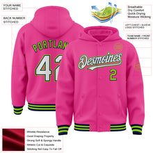 Charger l&#39;image dans la galerie, Custom Pink Navy-Neon Green Bomber Full-Snap Varsity Letterman Hoodie Jacket
