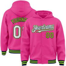 Charger l&#39;image dans la galerie, Custom Pink Navy-Neon Green Bomber Full-Snap Varsity Letterman Hoodie Jacket
