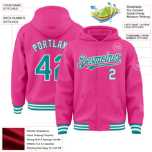 Charger l&#39;image dans la galerie, Custom Pink Teal-White Bomber Full-Snap Varsity Letterman Hoodie Jacket
