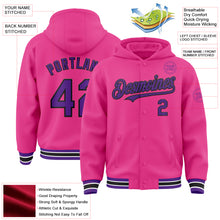 Загрузить изображение в средство просмотра галереи, Custom Pink Purple-Black Bomber Full-Snap Varsity Letterman Hoodie Jacket
