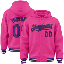 Загрузить изображение в средство просмотра галереи, Custom Pink Purple-Black Bomber Full-Snap Varsity Letterman Hoodie Jacket
