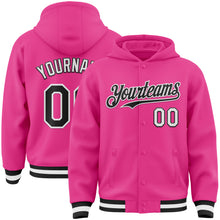 Загрузить изображение в средство просмотра галереи, Custom Pink Black-White Bomber Full-Snap Varsity Letterman Hoodie Jacket
