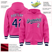 Загрузить изображение в средство просмотра галереи, Custom Pink Navy-White Bomber Full-Snap Varsity Letterman Hoodie Jacket
