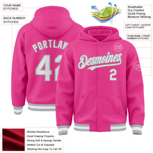 Загрузить изображение в средство просмотра галереи, Custom Pink White-Gray Bomber Full-Snap Varsity Letterman Hoodie Jacket
