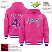 Charger l&#39;image dans la galerie, Custom Pink Purple-White Bomber Full-Snap Varsity Letterman Hoodie Jacket
