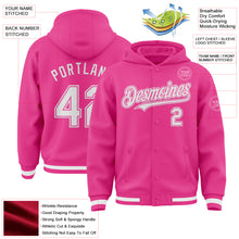 Загрузить изображение в средство просмотра галереи, Custom Pink White Bomber Full-Snap Varsity Letterman Hoodie Jacket
