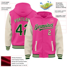 Загрузить изображение в средство просмотра галереи, Custom Pink Green-Cream Bomber Full-Snap Varsity Letterman Two Tone Hoodie Jacket
