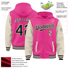 Charger l&#39;image dans la galerie, Custom Pink Black-Cream Bomber Full-Snap Varsity Letterman Two Tone Hoodie Jacket
